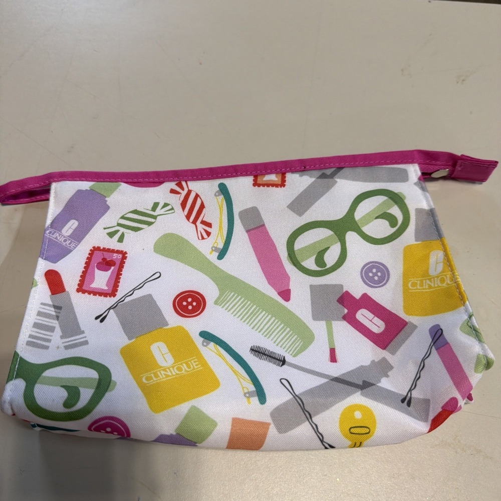 CLINIQUE Glass Print Cosmetic Makeup Bag Zipper Pouch